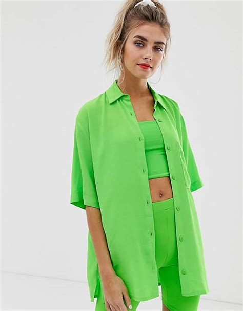 bershka  pantone oversized shirt  neon green asos