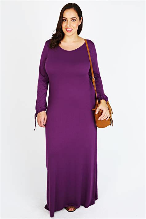 dark purple long sleeve maxi dress  gathered sleeves  size