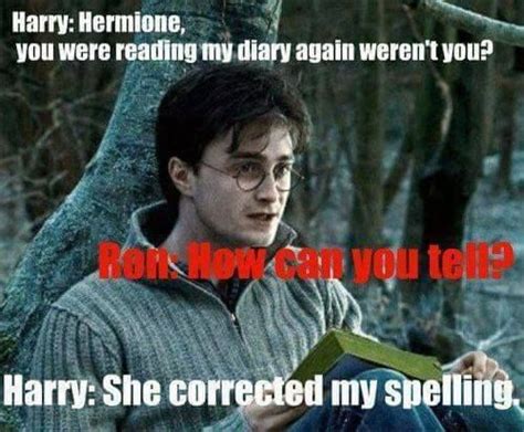 harry potter memes hermione reading his diary ron weasley harry potter puns harry potter