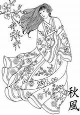 Coloring Pages Adult Japanese Geisha Adults Traditional Japan Printable Woman Color Japonese Dress Drawings Sheets Embroidery Da Patterns Asian Book sketch template