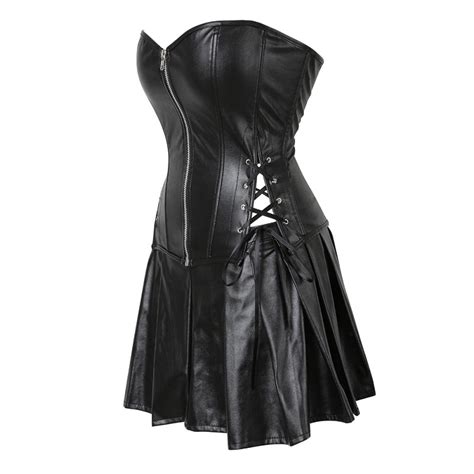 plus size s 6xl black zipper pu leather corset bustier dress overbust