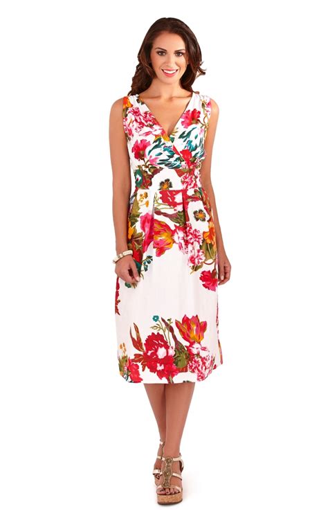 womens dress  cotton floral summer dress mid knee length ladies size uk   ebay