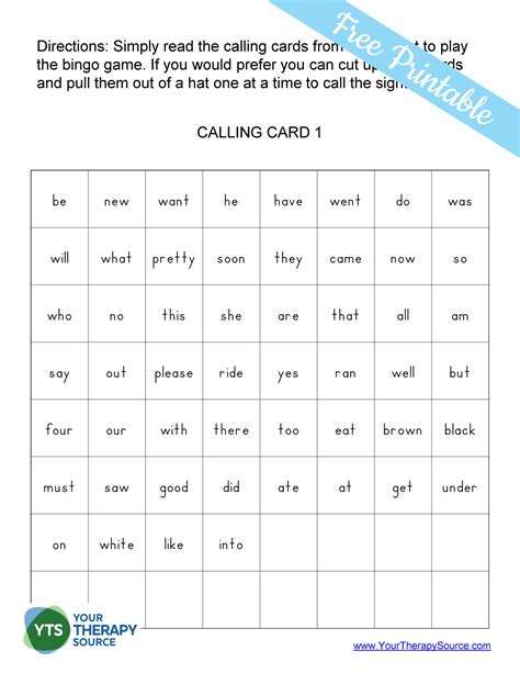 kindergarten sight word bingo  therapy source