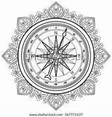 Compass Coloring Nautical Vector Kids Drawn Wind Graphic Rose Illustration Line Book Style Adults Shutterstock Search sketch template