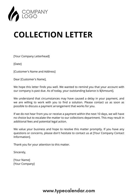 printable collection letter template  samples