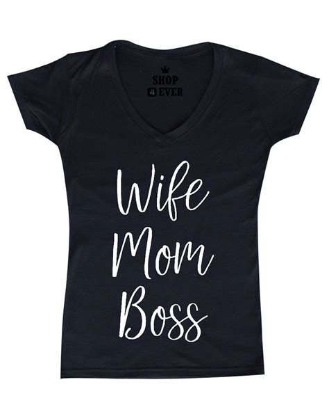 Wife Mom Boss Love Cute Women S V Neck T Shirt Sayings Mom Dad Tee Ebay