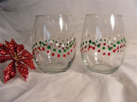 Hand Painted Christmas Wine Glasses Stemless With Red White