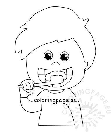 boy cartoon brushing teeth vector coloring page