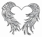 Wings Coloring Pages Heart Hearts Angel Tattoo Wing Getcolorings Print Printable sketch template