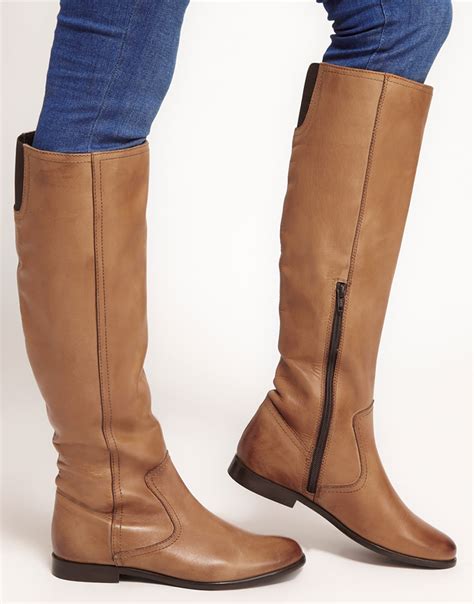 asos chief leather knee high boots  brown lyst