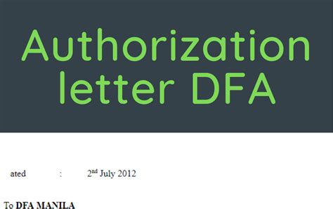 authorization letter  dfa authentication sample sample contracts