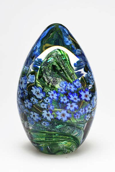 Forget Me Nots Egg Paperweight By Shawn Messenger Art Glass