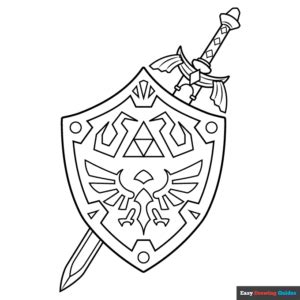 master sword  hylian shield   legend  zelda coloring page