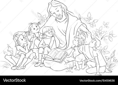 jesus reading bible  children coloring page vector image