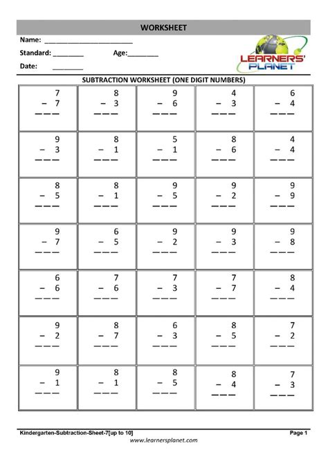 printable subtraction worksheets  kindergarten