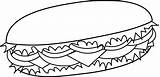 Sandwich Sub Clip Line Outline Colorable Lineart Sweetclipart sketch template