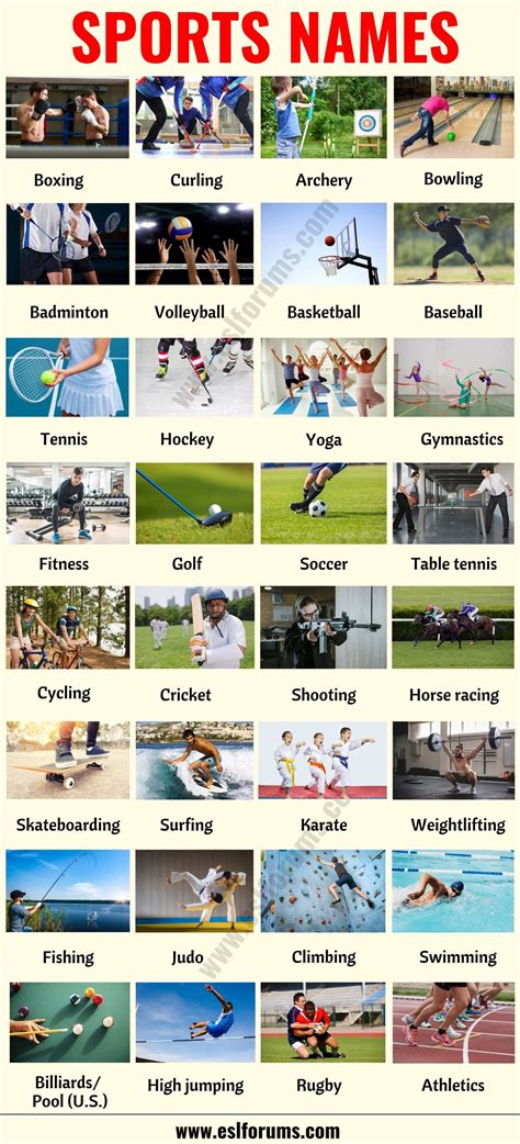 list  sports   names  sports  games  english list