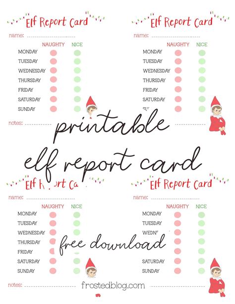 elf   shelf printables report card  printable