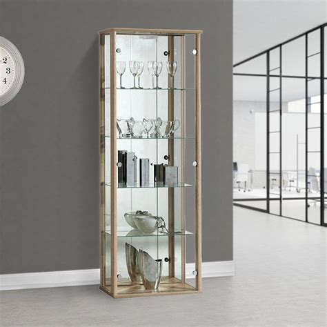 Oak Wood Glass Display Cabinet With Lighting 670mm