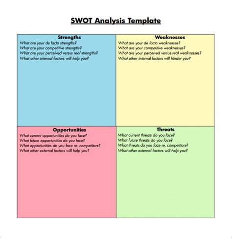 swot analysis templates excel  formats