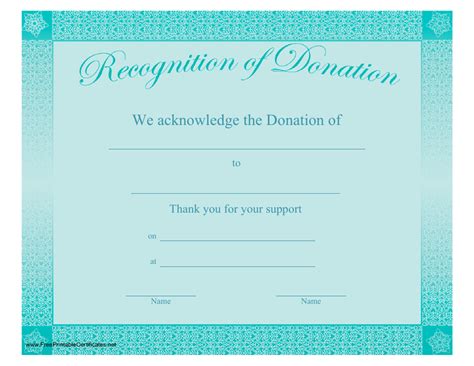 donation certificate template azure  printable