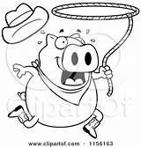 Rodeo Lasso Pig Clipart Coloring Swinging Cartoon Thoman Cory Outlined Vector Collc0121 Royalty sketch template