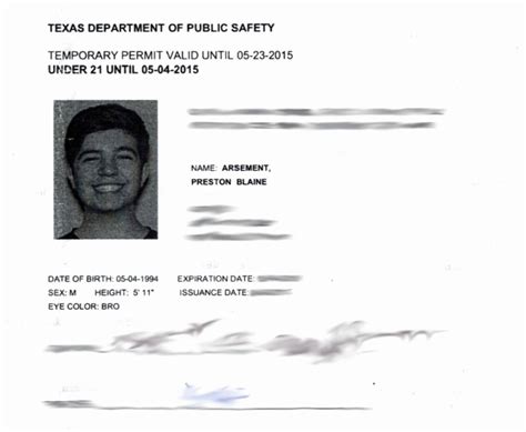 temp texas drivers license template