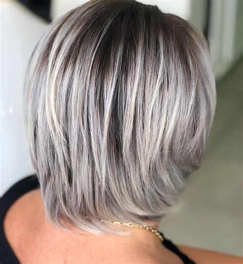 sophisticated layered silver balayage bob lavender grey hair grey