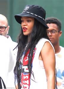 rihanna flashes a hint of bra in sex pistols top in nyc daily mail online