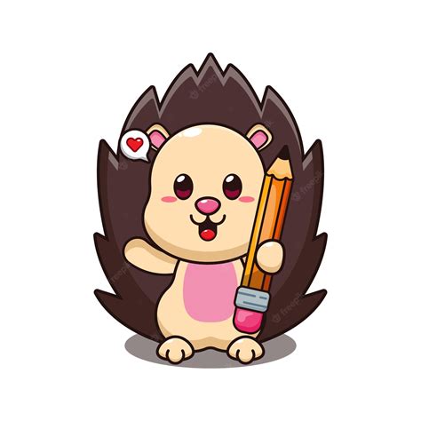 Premium Vector Hedgehog Holding Pencil Cartoon Vector Illustration