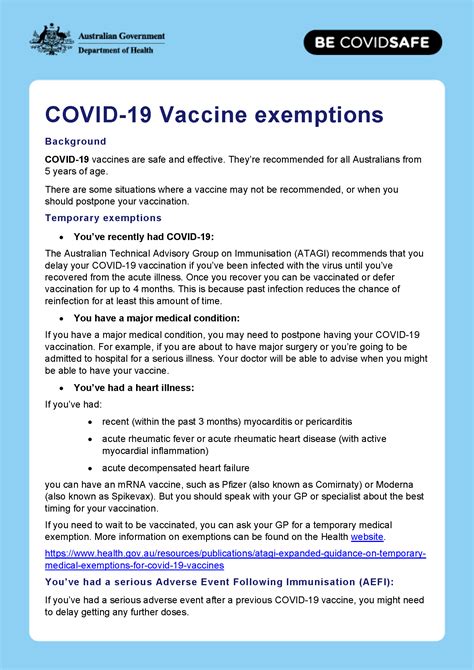 general covid  vaccine exemptions fact sheet australian government