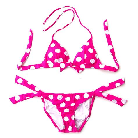 2019 Women Triangle Pink Round Dot Bikini Set Push Up Bathing Swimwear