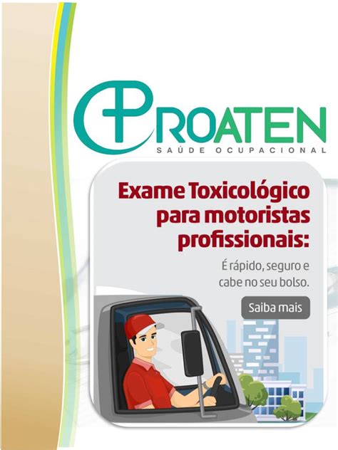 exame toxicolÓgico para motoristas na proaten tem proaten