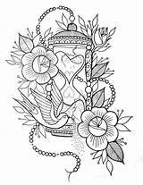 Coloring Flowers Hourglass Tatuaggio Tatuaggi Tatoo Tatuajes Stencils Idee Disegni Dibujos Zeichnungen Everfreecoloring Stencil Colorear Tatuar Colorare Clessidra Coscia sketch template
