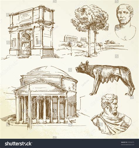 ancient rome hand drawn set stock vector illustration