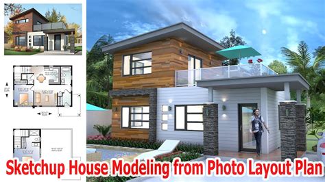 sketchup house modeling  photo layout plan youtube