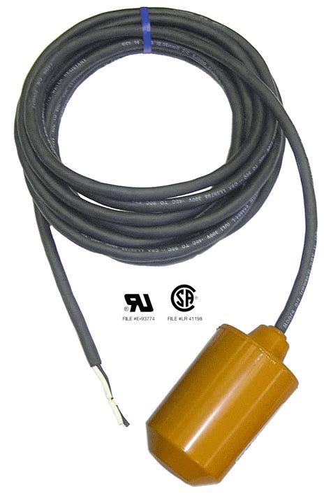 pump duty float switch  closed wide angle skived cord ends  foot cord