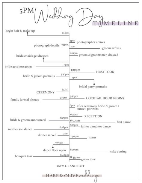 wedding day timeline template printable printable templates
