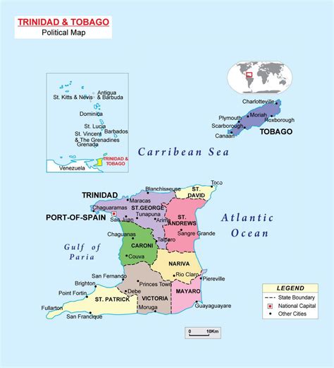 large political  administrative map  trinidad  tobago  major cities trinidad
