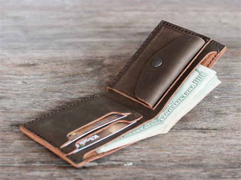 mens leather bifold wallet  coin pocket gifts  men