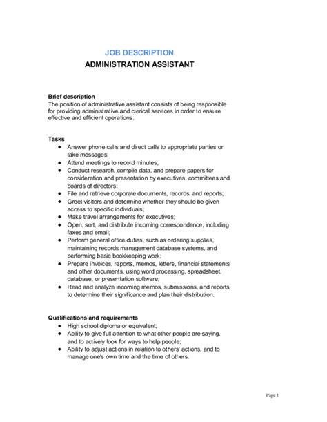 administrative assistant job description template  executive