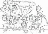 Coloring Pages Wonderland Tea Party Alice sketch template