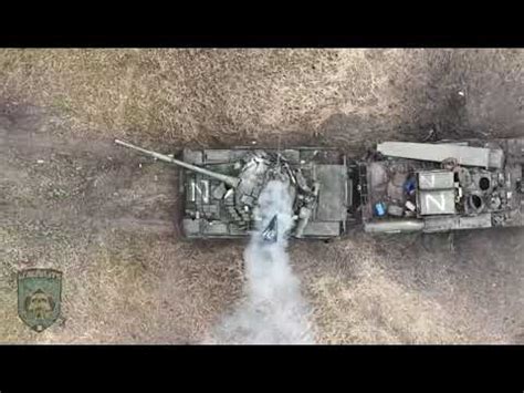 ukraine war direct hits ukrainian drone drops  grenades  russian tank  hits brem  arv