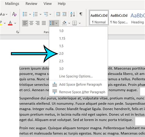 apply double spacing  microsoft word  office