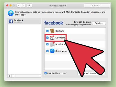 add  facebook account   mac  steps  pictures