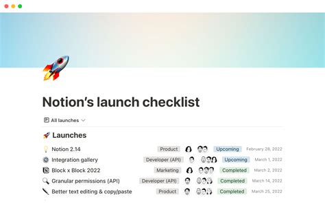 notion vorlagengalerie notions launch checklist