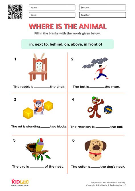 preposition worksheets  kindergarten kidpid