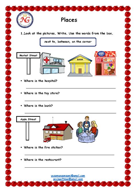 prepositions  place map worksheet    directions giving