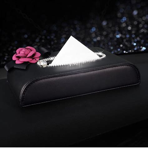 crystal bling flat car tissue holder box  camellia carsoda