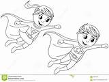 Superhero Coloring Pages Flying Kid Kids Hero Drawing Happy Clipart Cartoon Outline Female Girl Template Isolated Superheroes Super Boy Colouring sketch template